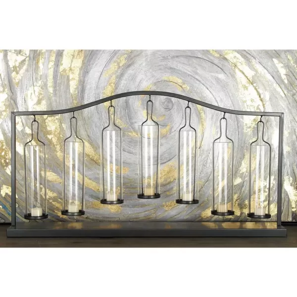 LITTON LANE 19 in. Metallic Black Iron and Clear Glass 7-Votive Candle Holder