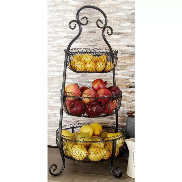 LITTON LANE New Traditional 3-Tier Iron Black Decorative Basket Tray