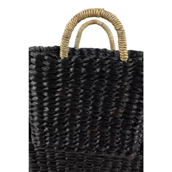 LITTON LANE Large Rectangular Handwoven Black Water Hyacinth Wicker Baskets with Banana Leaf Handles (Set of 2)