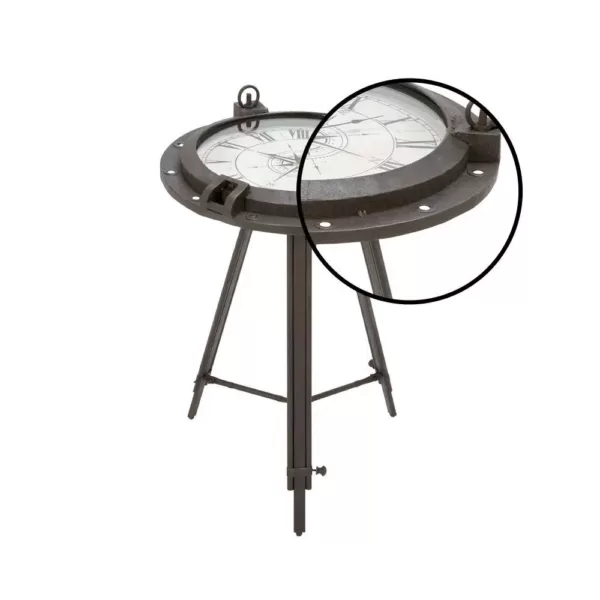 LITTON LANE 24 in. x 19 in. Iron Compass and Porthole Clock Table