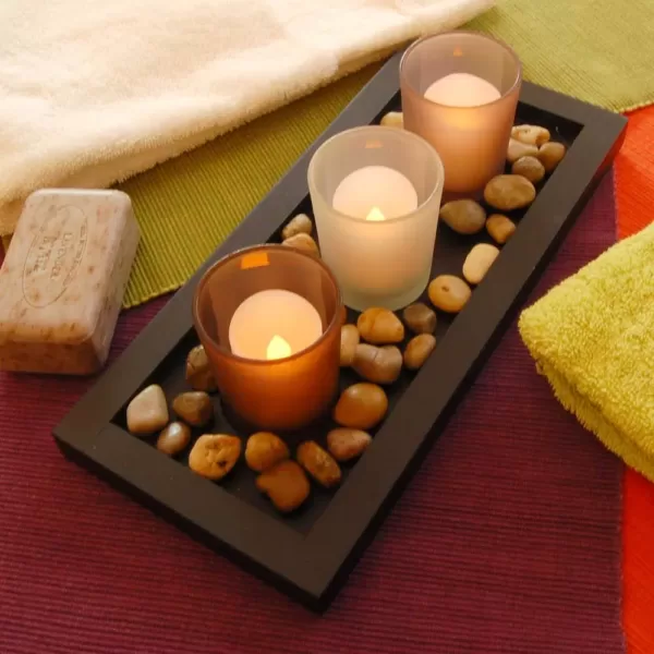 LUMABASE Pebble Candle Tray with 3 Glass Votives