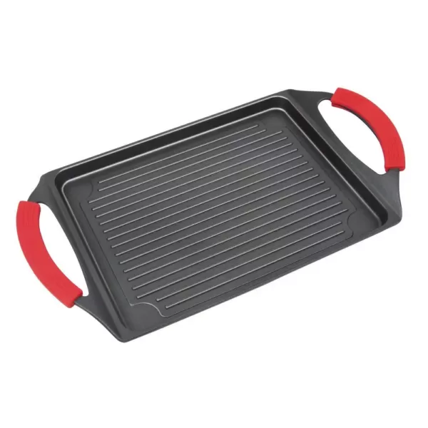 MasterPan 17 in. Cast Aluminum Nonstick Grill Pan in Black