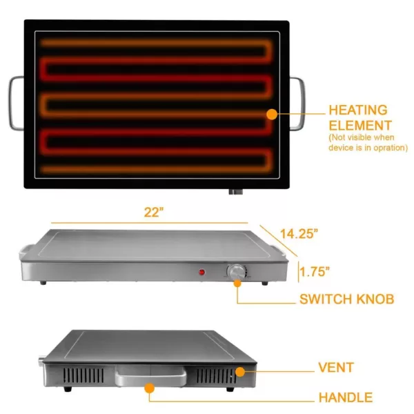 MegaChef Electric Black Warming Tray with Adjustable Temperature Controls