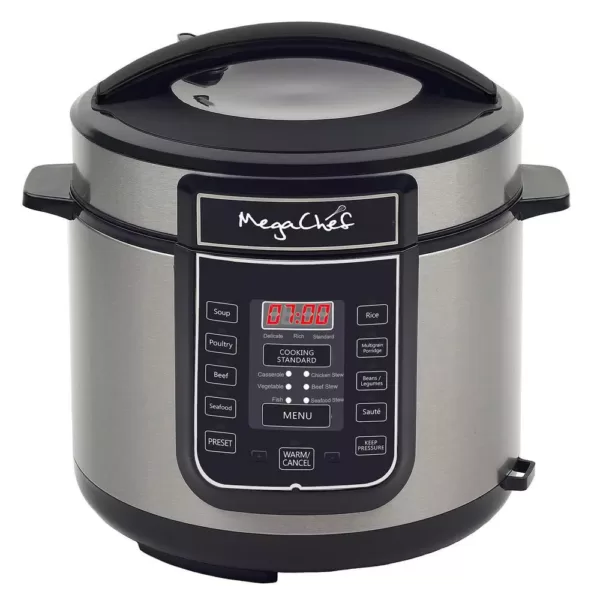 MegaChef 6 Qt. Black Electric Pressure Cooker with Built-In Timer