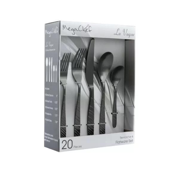 MegaChef La Vague 20-Piece Matte Black Stainless Steel Flatware Set (Service for 4)