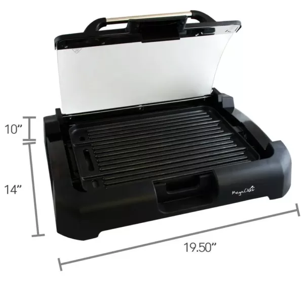 MegaChef 165 sq. in. Black Reversible Indoor Grill and Griddle with Removable Lid