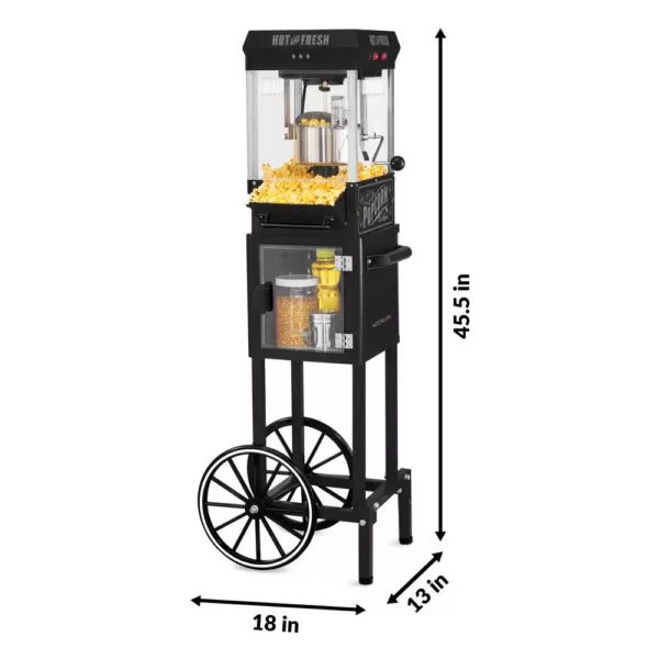 Nostalgia 300 W 2.5 oz. Black Popcorn Cart with 5 Qt. Popcorn Bowl