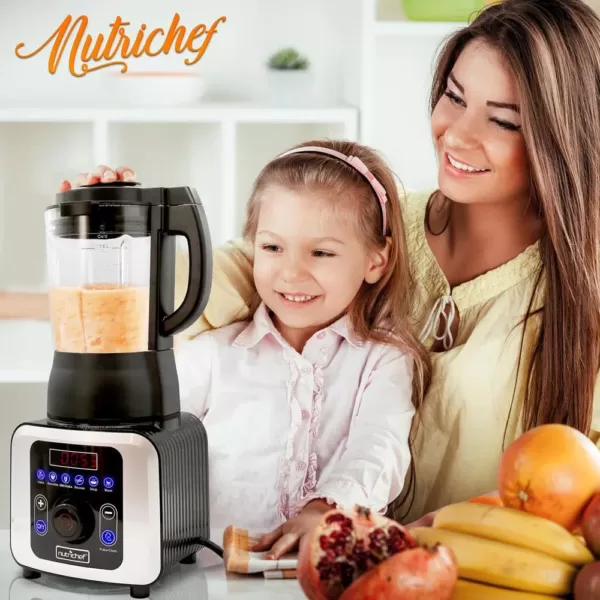 NutriChef 59 oz. 9-Speed Black Digital Countertop Blender with Heat, Adjustable Time/Temperature/Speed Settings