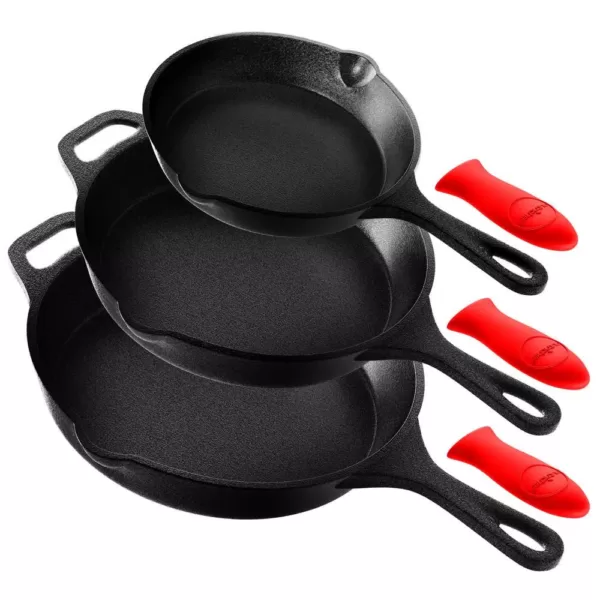 NutriChef 6-Piece Cast Iron Nonstick Skillet Set in Black