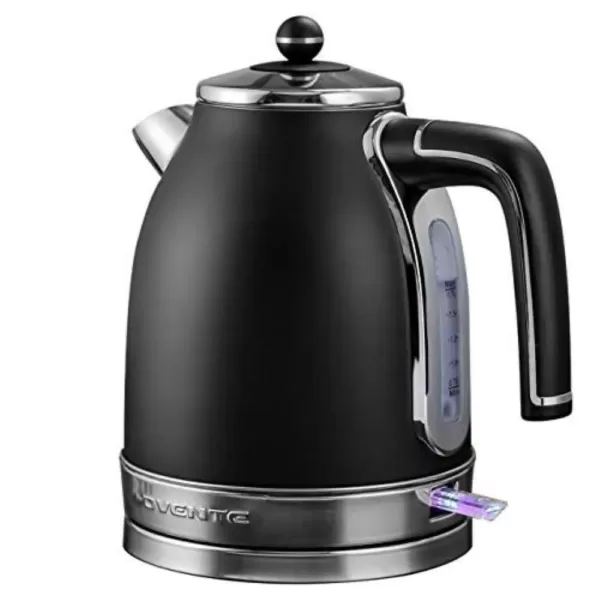 Ovente 7.2-Cup Black Stainless Steel Electric Kettle with Removable Filter, Boil Dry Protection and Auto Shut Off Features