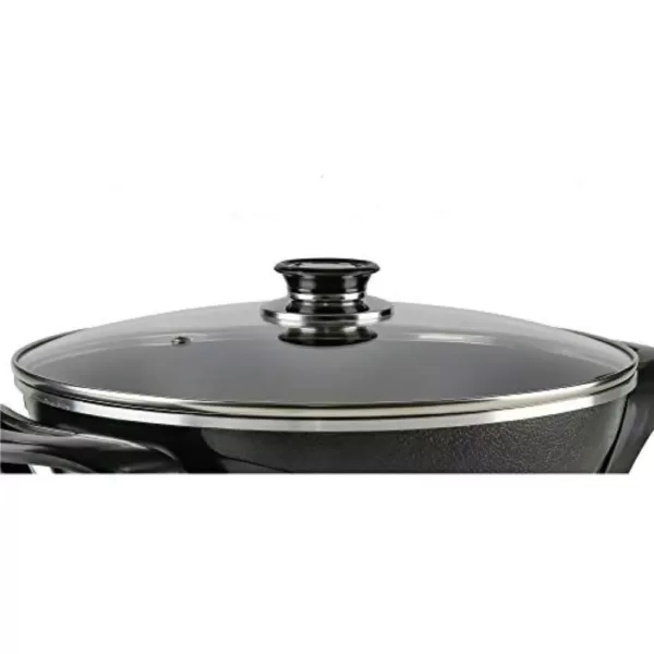 Ovente 12 In. Black Non Stick Electric Skillet Aluminum Body and Tempered Glass Lid, Removable Temperature Knob