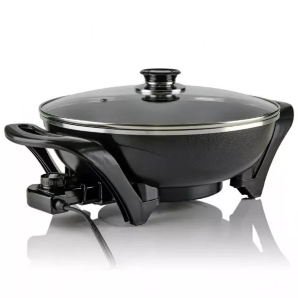 Ovente 13 In. Black Non-Stick Electric Skillet with Aluminum Body Adjustable Temperature Controller Tempered Glass Cover