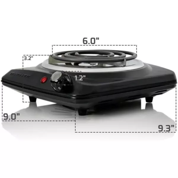 Ovente 1000-Walt (120-Volt) Single Burner 6 in. Hot Plate Black Adjustable Temperature Control