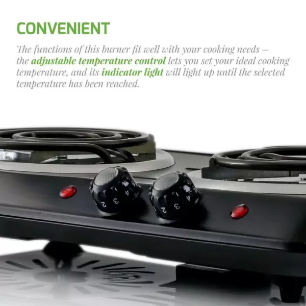 Ovente 5.7 in. and 6 in. Black Double Hot Plate Burner Electric Stove with Adjustable Temperature Control