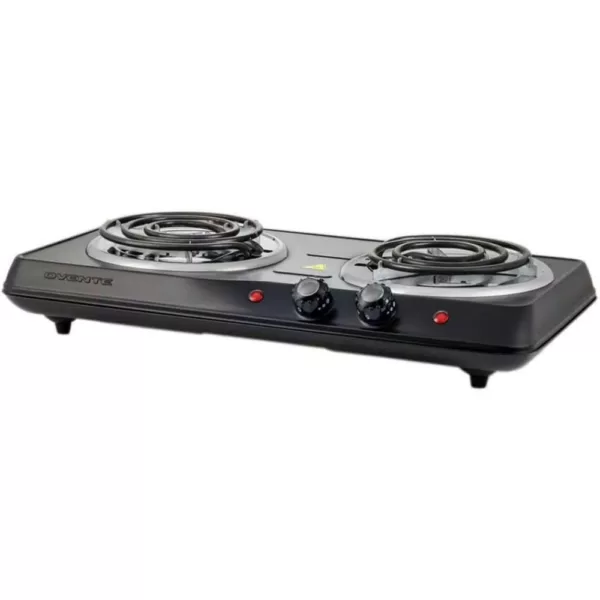 Ovente 5.7 in. and 6 in. Black Double Hot Plate Burner Electric Stove with Adjustable Temperature Control