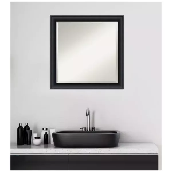 Amanti Art Nero 23 in. W x 23 in. H Framed Square Beveled Edge Bathroom Vanity Mirror in Black Satin