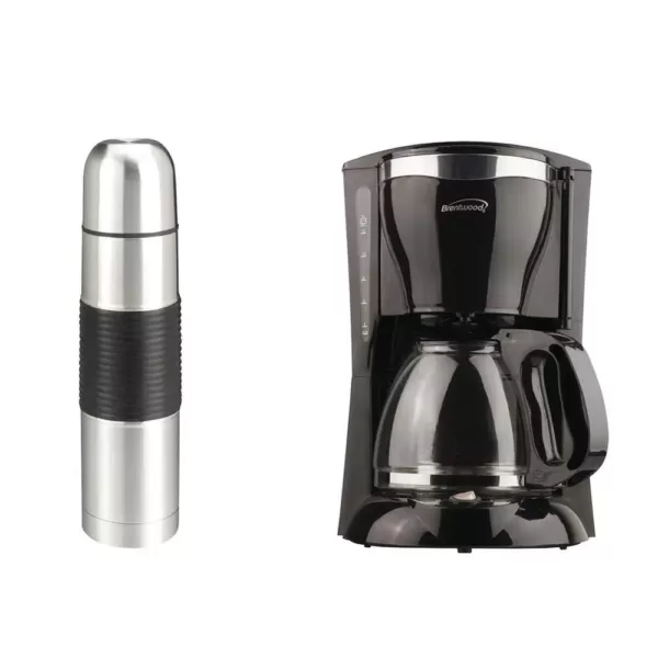 Brentwood Appliances 12-Cup Black Coffee Maker and 16 oz. Stainless Steel Vacuum-Insulated Coffee Thermos