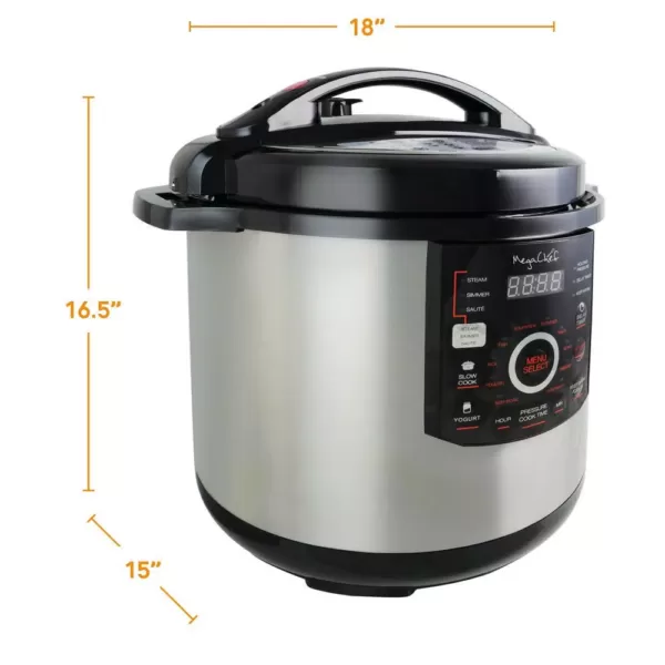 MegaChef 12 Qt. Black and Silver Electric Pressure Cooker with Automatic Shut-Off and Keep Warm Setting