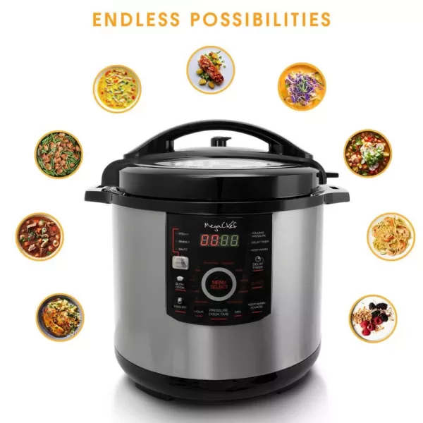 MegaChef 12 Qt. Black and Silver Electric Pressure Cooker with Automatic Shut-Off and Keep Warm Setting