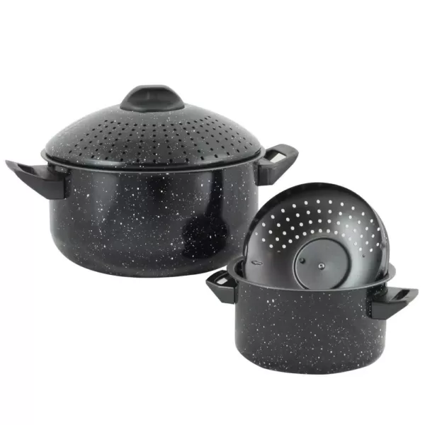 Gibson Home Casselman 4-Piece Steel Nonstick Pasta Pot Set in Black Speckle