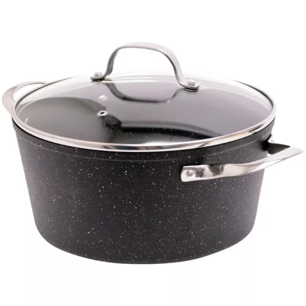 Starfrit The Rock 6 qt. Round Aluminum Nonstick Casserole Dish in Black Speckle with Glass Lid