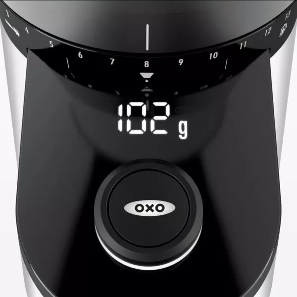 OXO 12 oz. Black Stainless Steel Burr Coffee Grinder with Integrated Scale