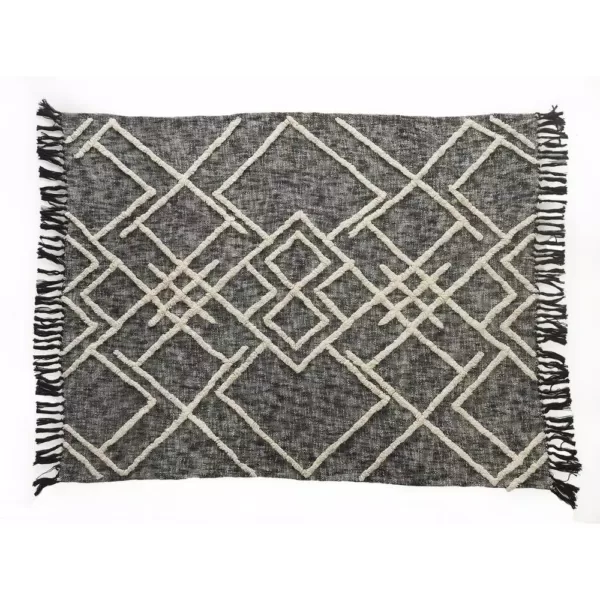 LR Home Contemporary Black / White Cotton Over Tufted Geometric Throw Blanket