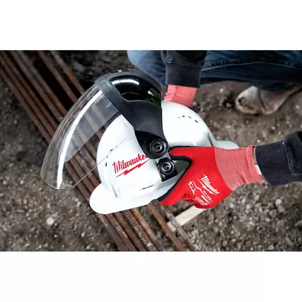 Milwaukee 600 Lumens LED USB Rechargeable Low-Profile Hard Hat Headlamp with BOLT White Type 1 Class C Full Brim Vented Hard Hat