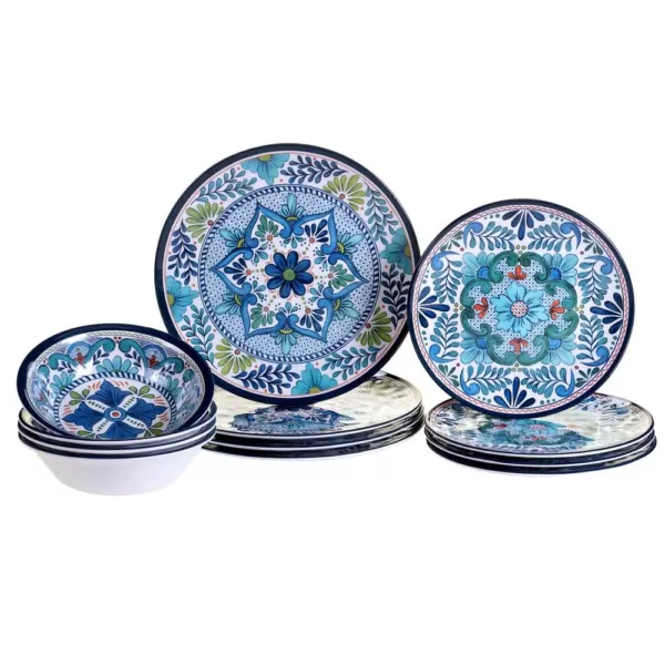 Certified International Talavera 12-Piece Country/Cottage Blue Melamine Dinnerware Set