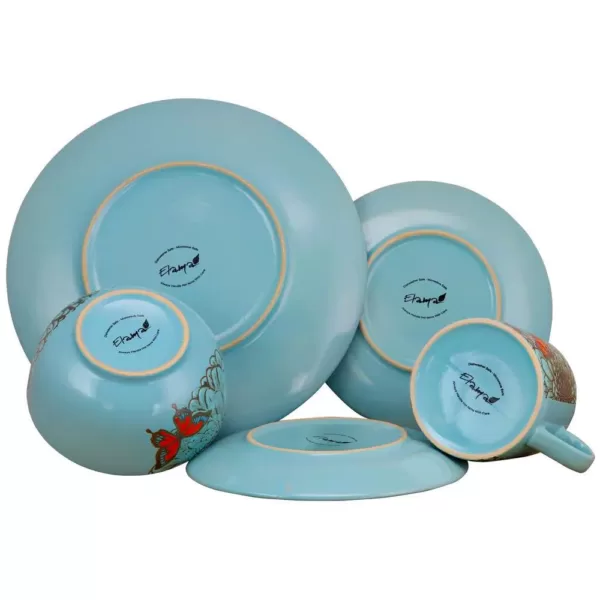 Elama Butterfly Garden 16-Piece Contemporary Blue Stone Dinnerware Set (Service for 4)