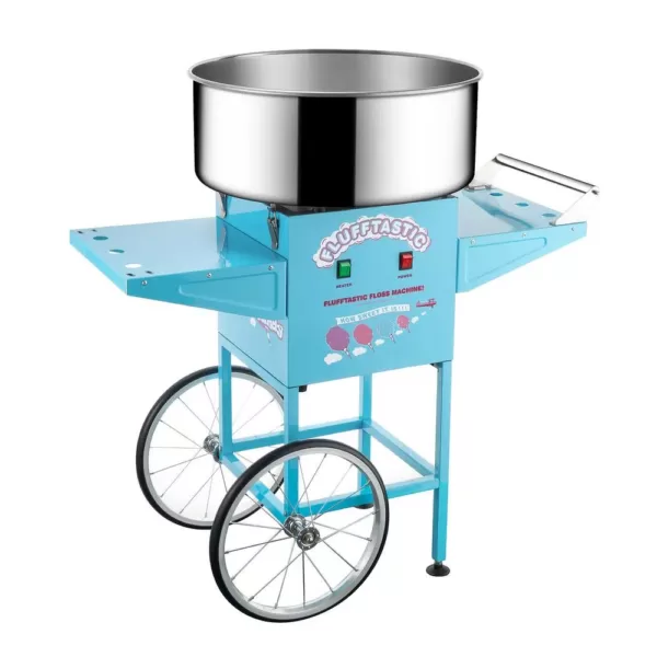 Great Northern Flufftastic Commercial Blue Cotton Candy Machine with Cart