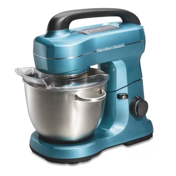 Hamilton Beach 4 Qt. 7-Speed Blue Stand Mixer with with Whisk, Dough Hook, Flat Beater Attachments