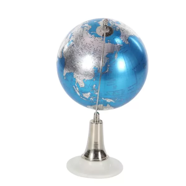 LITTON LANE 15 in. x 8 in. Modern Decorative Globe in Blue and Silver