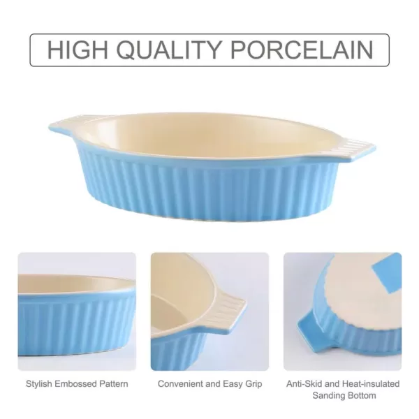 MALACASA 2-Piece Blue Oval Porcelain Bakeware Set 12.75 in. and 14.5 in. Baking Dish