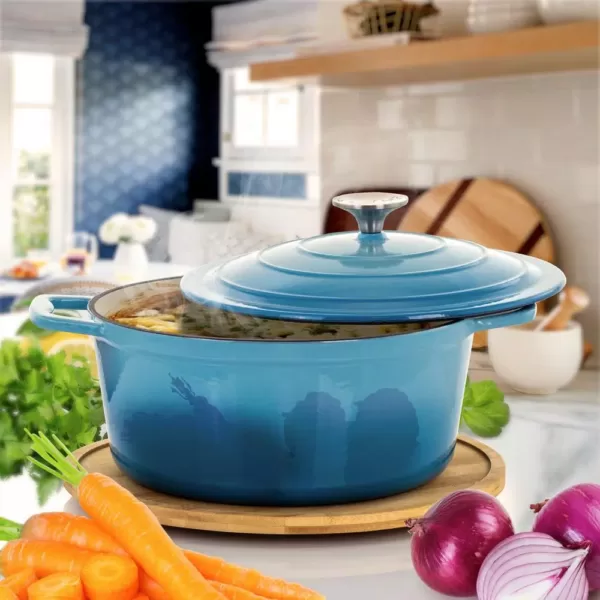 MegaChef MegaChef 4 Qt. Round Enameled Cast Iron Casserole in Blue with Lid