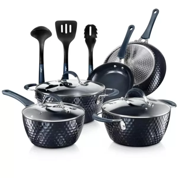 NutriChef Elegant Diamond 11-Piece Aluminum Nonstick Cookware Set in Blue