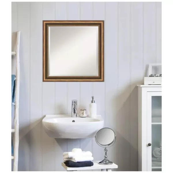 Amanti Art Manhattan 24 in. W x 24 in. H Framed Square Beveled Edge Bathroom Vanity Mirror in Bronze Bronze