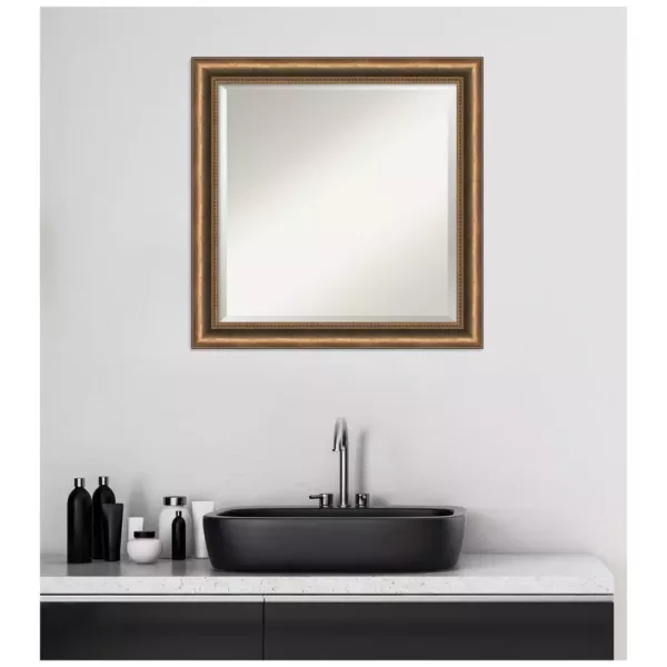 Amanti Art Manhattan 24 in. W x 24 in. H Framed Square Beveled Edge Bathroom Vanity Mirror in Bronze Bronze