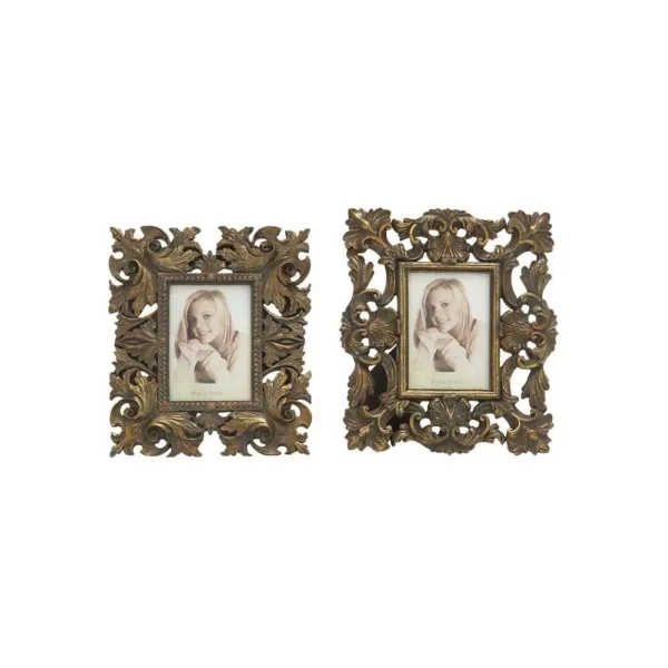 LITTON LANE Rustic 1-Opening Bronze Scrollwork Photo Frames (Set of 2)