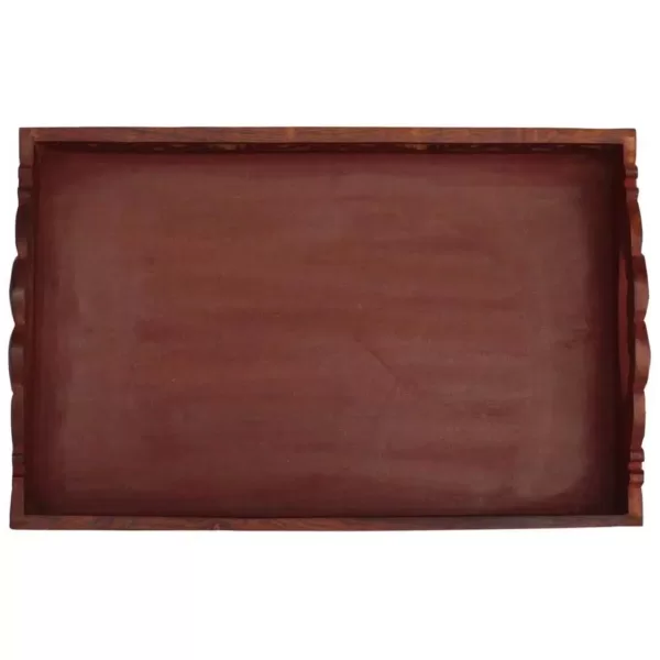 Benzara Carved Brown Wooden Serving Tray with Handles