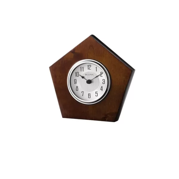 Bulova 6 in. H x 6.5 in. W Gloss Brown Cherry Table Clock with Solid Hardwood Case