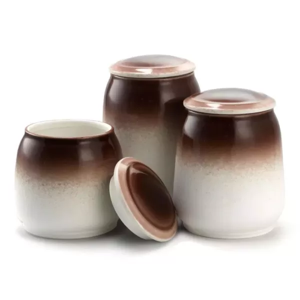 Elama Toasted Coconut 3-Piece Ceramic Canister Set with Ceramic Tops