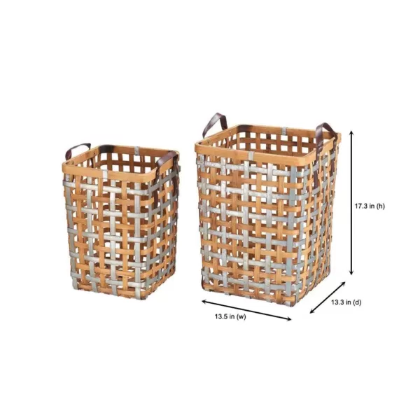 Home Decorators Collection Home Decorators Collection Square Galvanized Metal and Natural Bamboo Woven Decorative Basket with Handles (Set of 2)