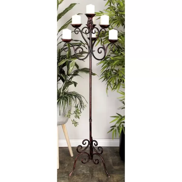 LITTON LANE 61 in. Brown Iron Scroll Design 7-Light Candelabra