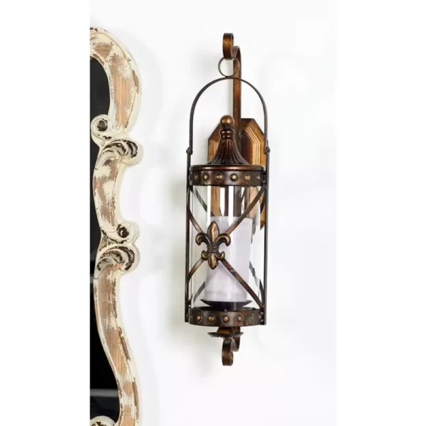 LITTON LANE Old World Riveted Burnished Bronze Iron Candle Sconce