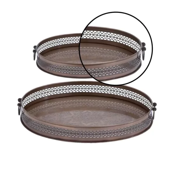 LITTON LANE New Traditional Metallic Latticed Iron Trays (Set of 2)