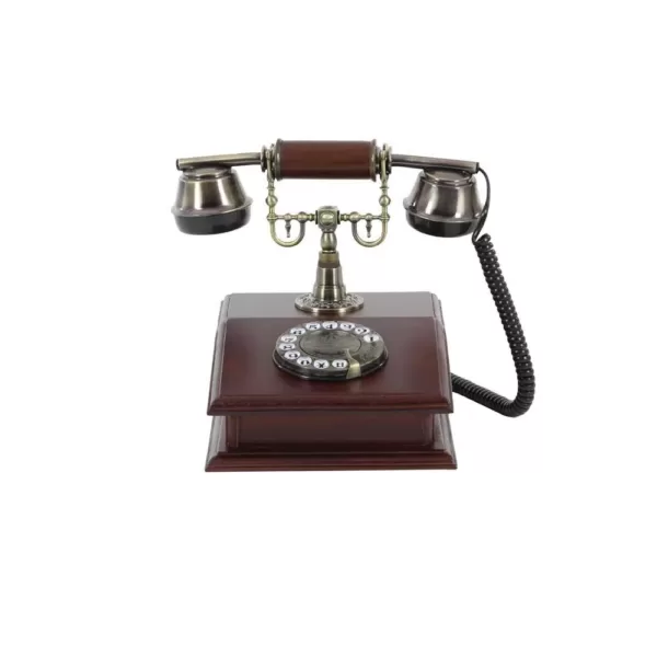 LITTON LANE Maroon, Brass and Black MDF Wood and Metal Vintage Rectangular Telephone Decor