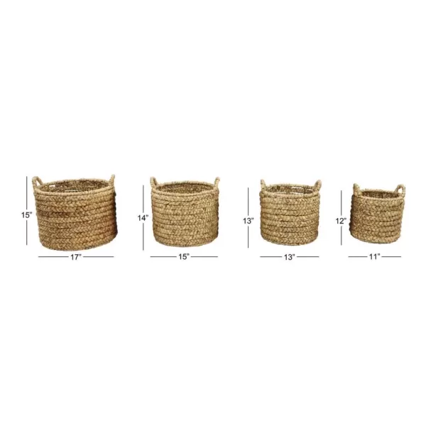 LITTON LANE Round Water Hyacinth and Metal Storage Wicker Baskets (Set of 4)