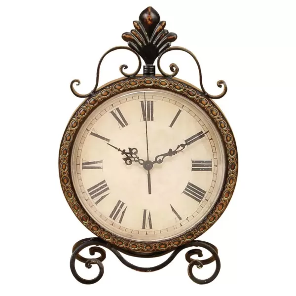 LITTON LANE 17 in. x 11 in. Round Iron Table Clock