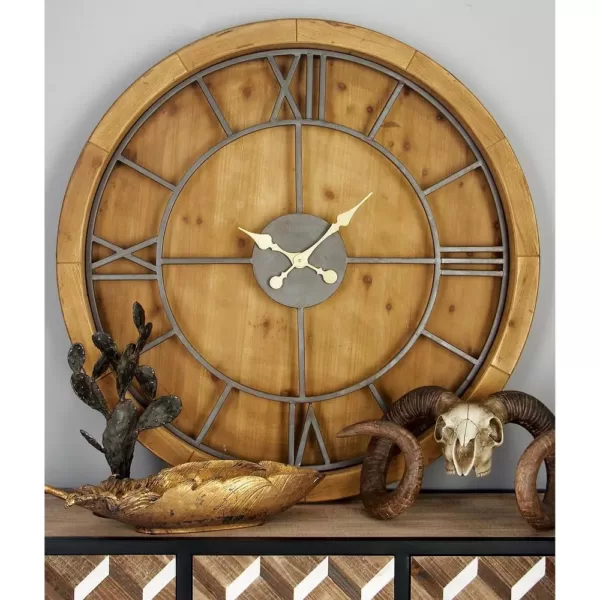 LITTON LANE 40 in. Rustic Wooden Round Wall Clock